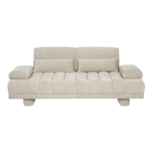 Canapé moderne en tissu beige - Conçu pour le séjour - Structure en bois - 210 x 90 x 80